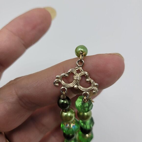 Vintage 80s Double Strand Choker Necklace‎ Green Gold Beaded Multi-strand - Picture 10 of 14